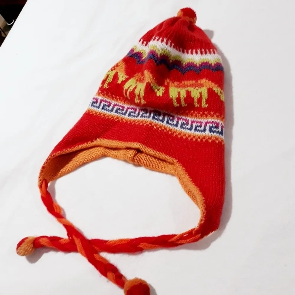 Hat Unisex Alpaca Wool Blend Reversible Peruvian Inka Llama Knit Colorful
